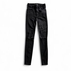 American Eagle Black Ripped Skinny Jeans 0 Long - Needs Repair